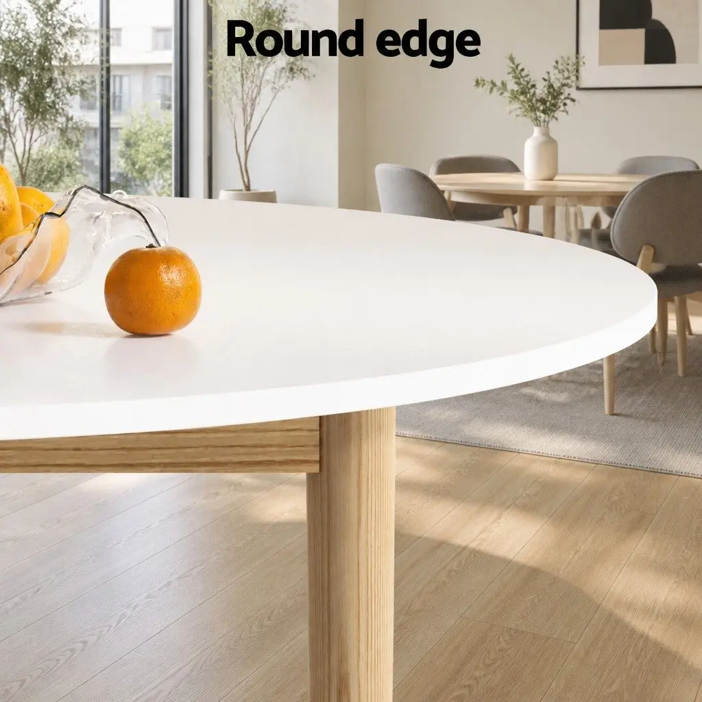 Round Dining Table and 4 Chairs Set White Grey MDF Pine Wood Contemporary Nordic Style