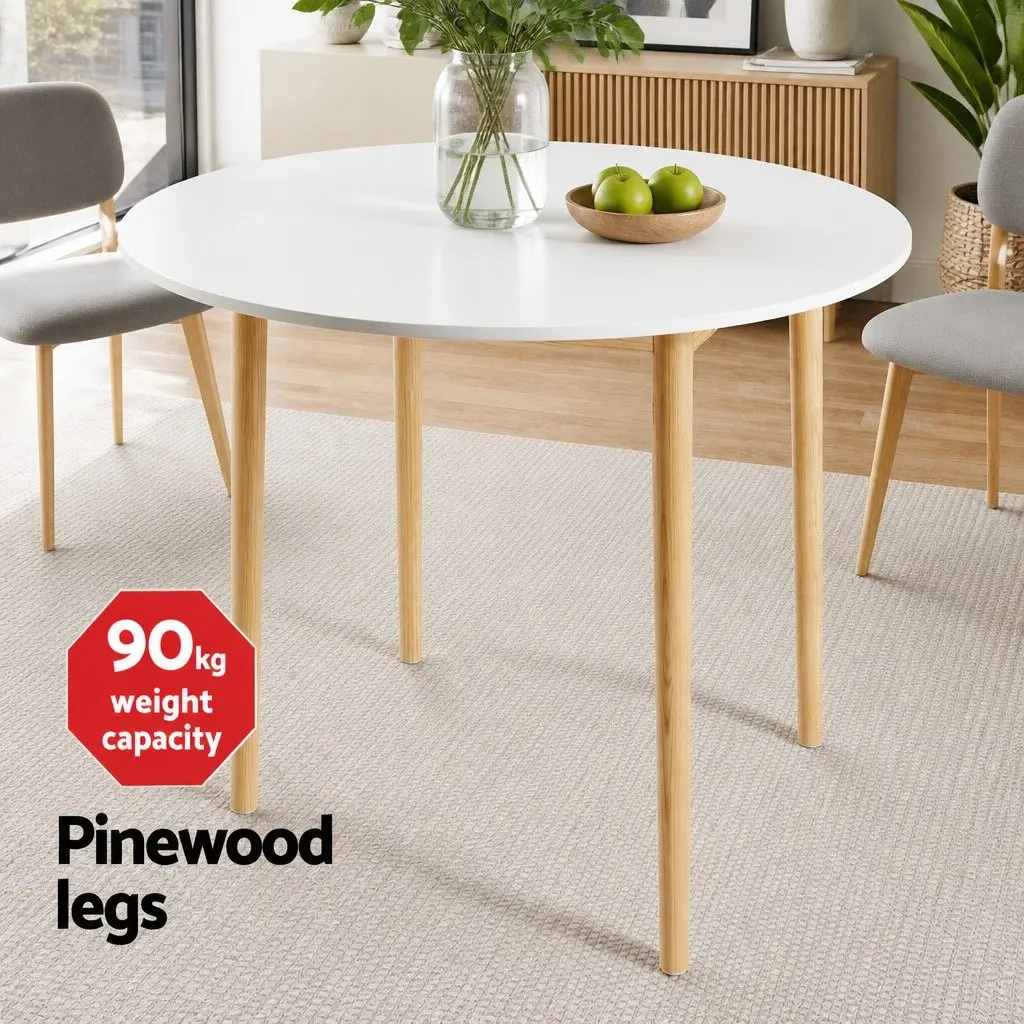 Round Dining Table and 4 Chairs Set White Grey MDF Pine Wood Contemporary Nordic Style