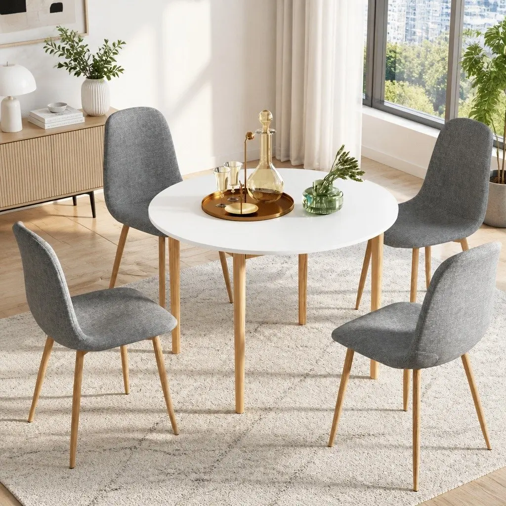 Round Dining Table and 4 Chairs Set White Grey MDF Pine Wood Contemporary Nordic Style
