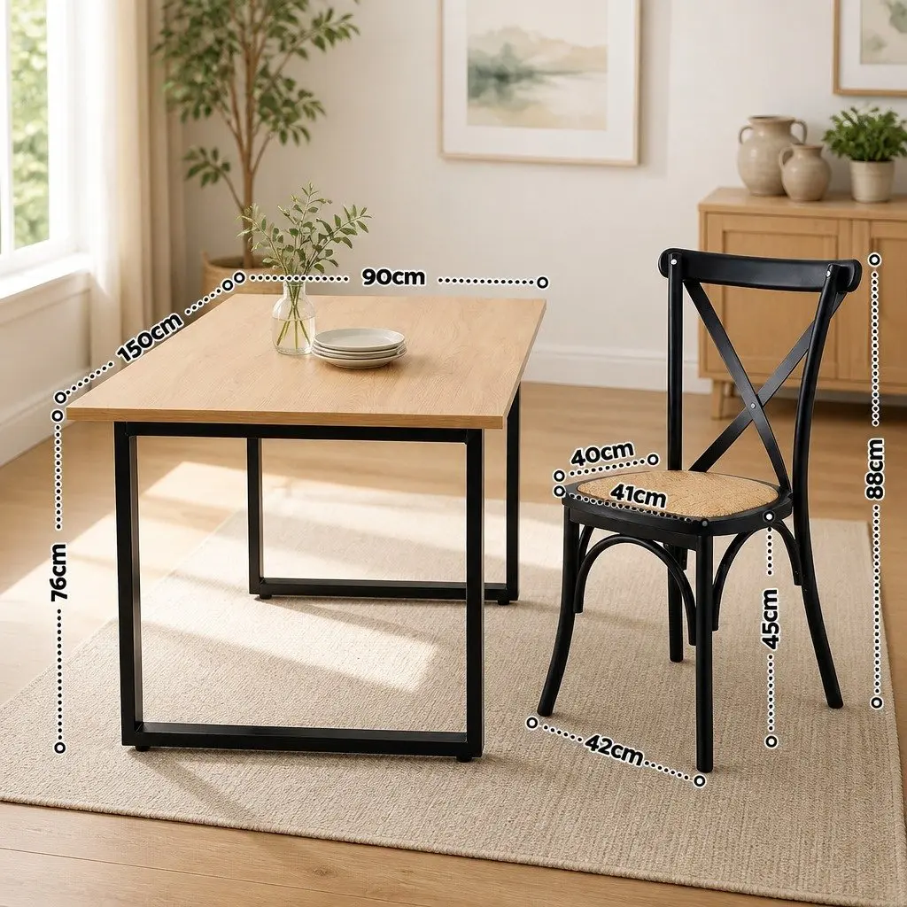 Dining Table and Chairs Set Industrial 5 Piece 4 Seater Rattan Kitchen Dining Room