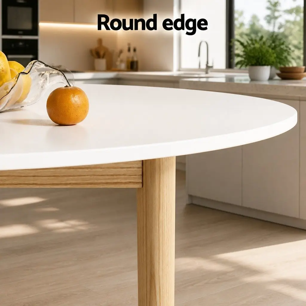 Dining Set Round Tabletop 108cm MDF Pine Wood 4 Chairs Rubber Wood Paper Rope Seat