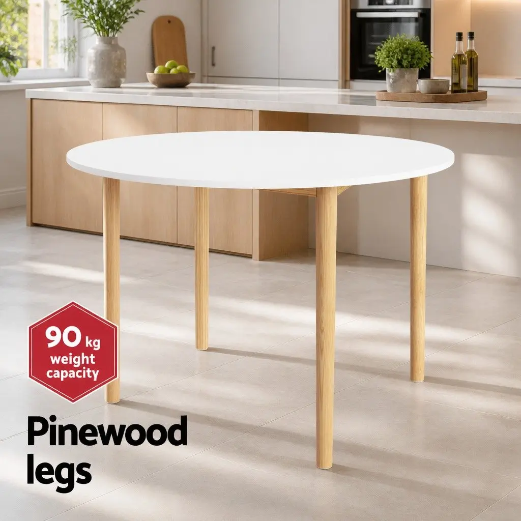 Dining Set Round Tabletop 108cm MDF Pine Wood 4 Chairs Rubber Wood Paper Rope Seat