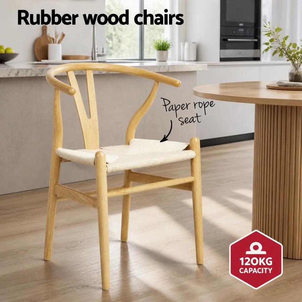 Dining Set Round Tabletop 108cm MDF Pine Wood 4 Chairs Rubber Wood Paper Rope Seat