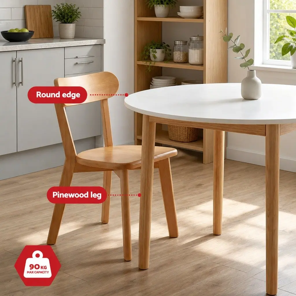 Round Dining Set White 108cm Table and 4 Chairs Compact Kitchen Furniture
