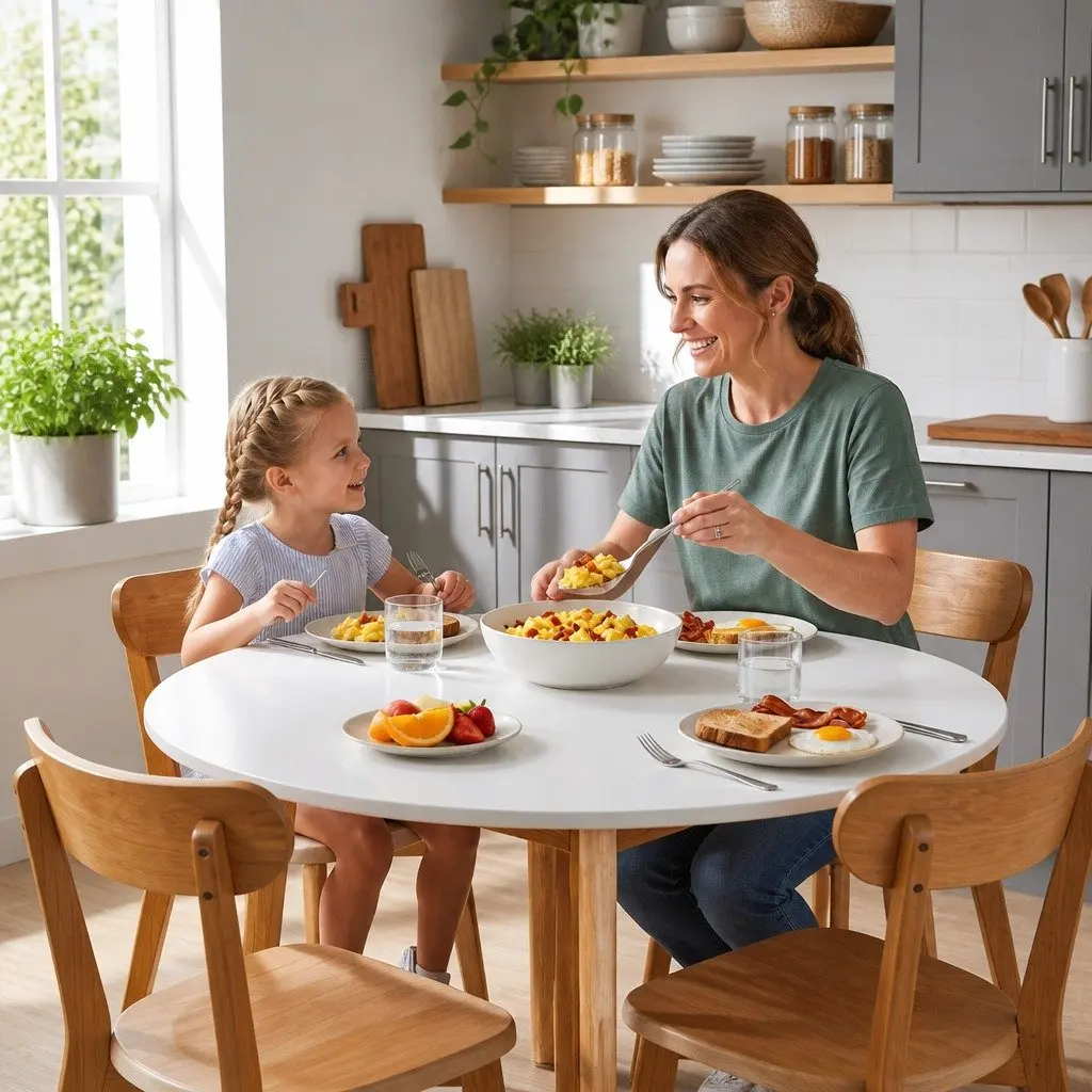 Round Dining Set White 108cm Table and 4 Chairs Compact Kitchen Furniture