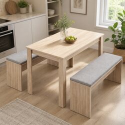 3 Piece Dining Set with Upholstered Chairs in Oak Finish