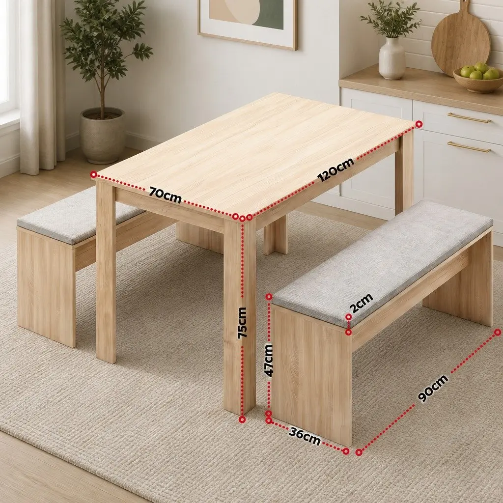 3 Piece Dining Set Modern 120cm Table with Upholstered Chairs Oak