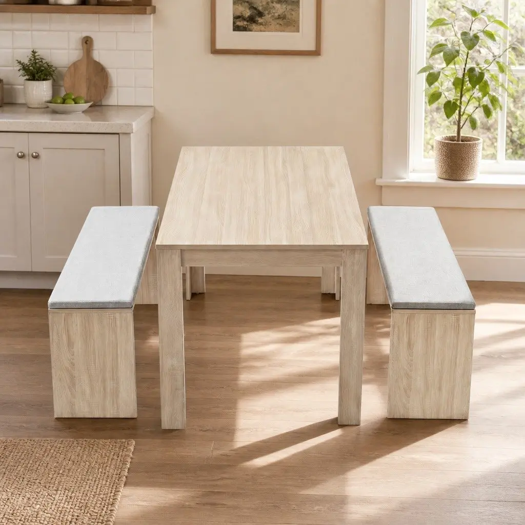 3 Piece Dining Set Modern 120cm Table with Upholstered Chairs Oak