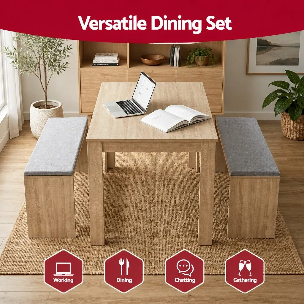 3 Piece Dining Set Modern 120cm Table with Upholstered Chairs Oak