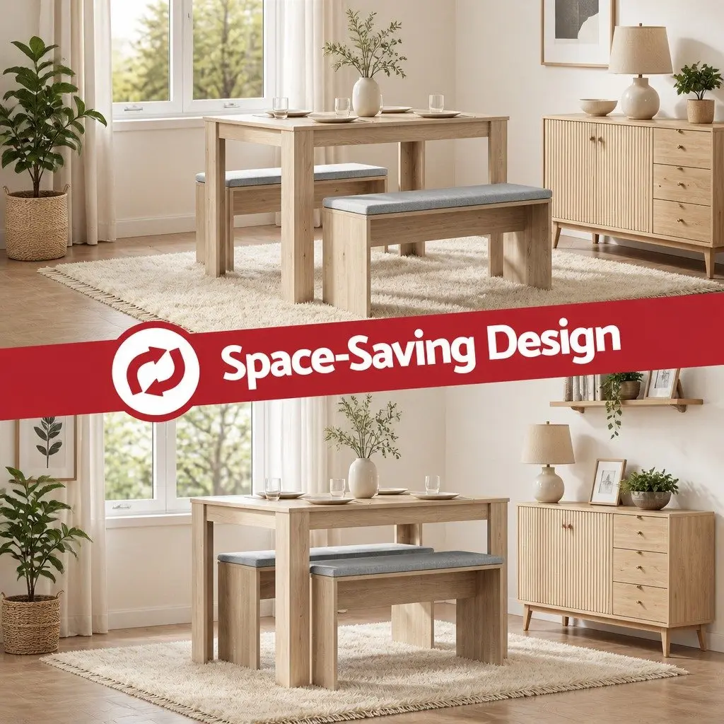 3 Piece Dining Set Modern 120cm Table with Upholstered Chairs Oak