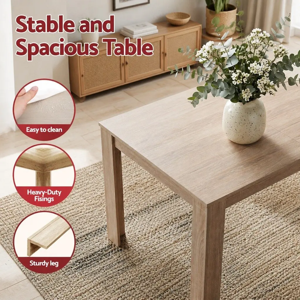 3 Piece Dining Set Modern 120cm Table with Upholstered Chairs Oak