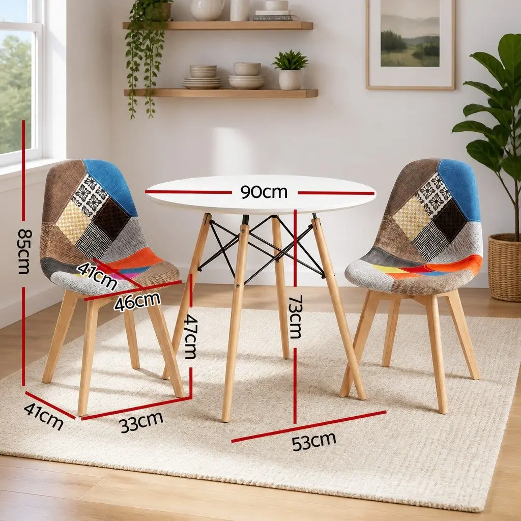Dining Set Round 90cm 3 Piece MDF Table and Beech Wood Chairs