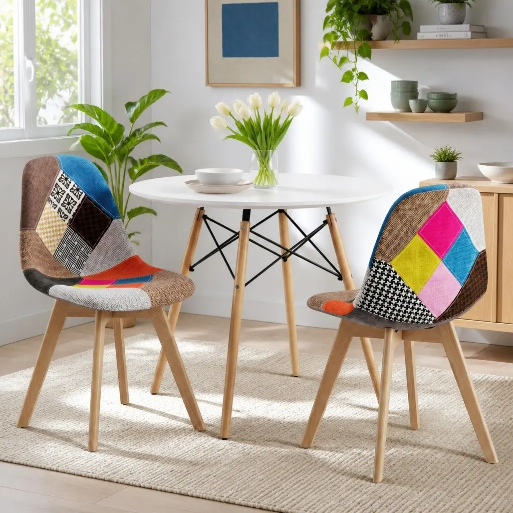 Dining Set Round 90cm 3 Piece MDF Table and Beech Wood Chairs
