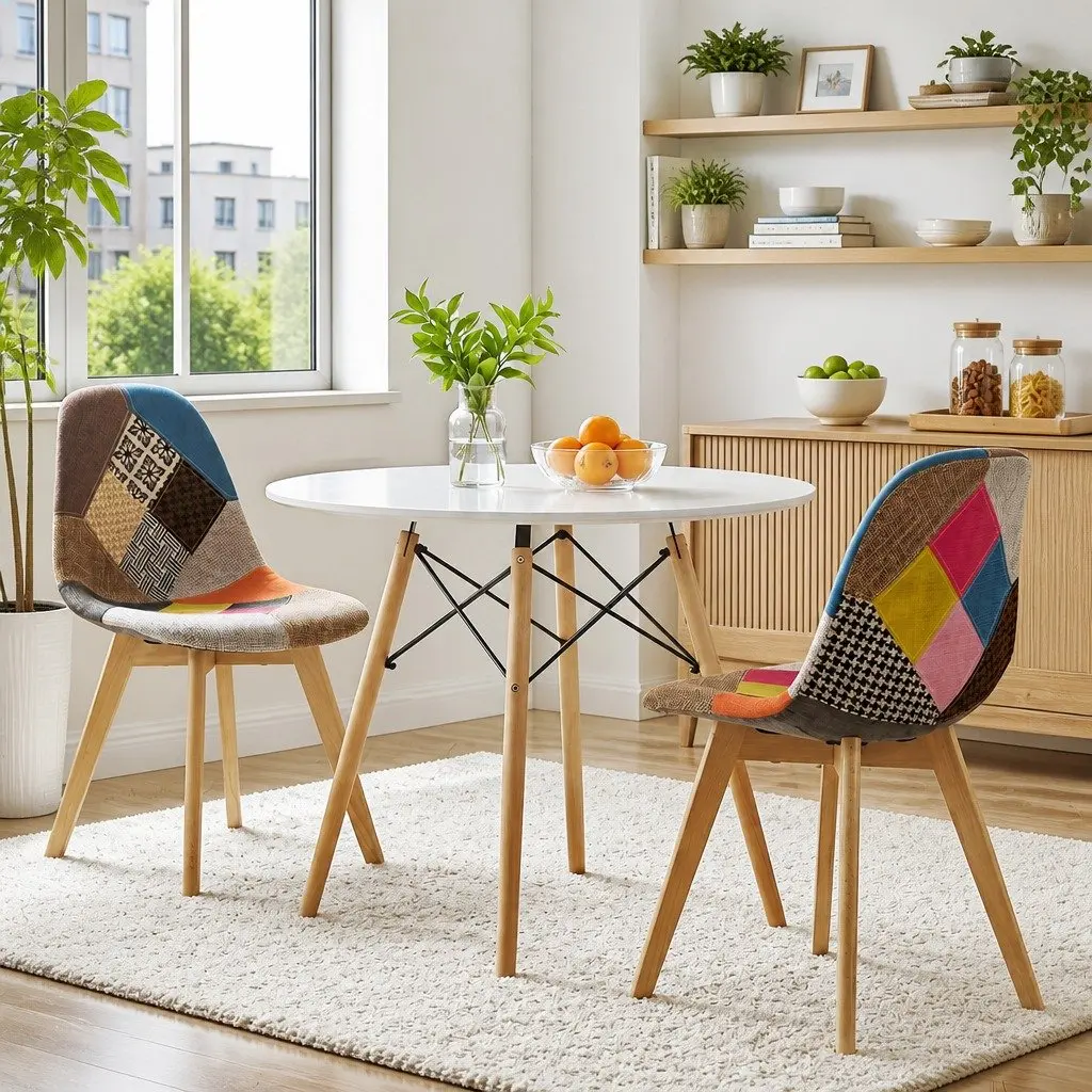 Dining Set Round 90cm 3 Piece MDF Table and Beech Wood Chairs