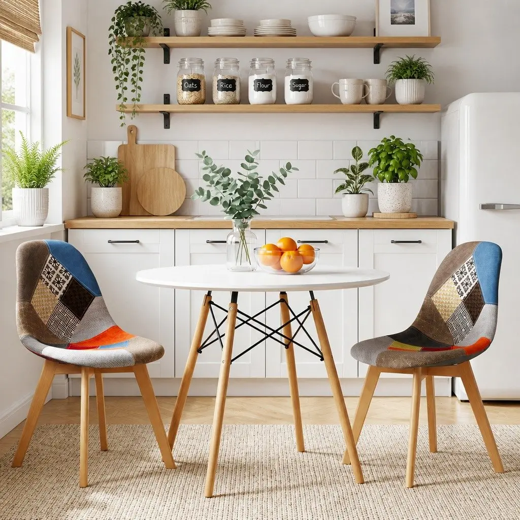 Dining Set Round 90cm 3 Piece MDF Table and Beech Wood Chairs