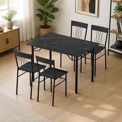 5-Piece Compact Kitchen Dining Set with Black Marble
