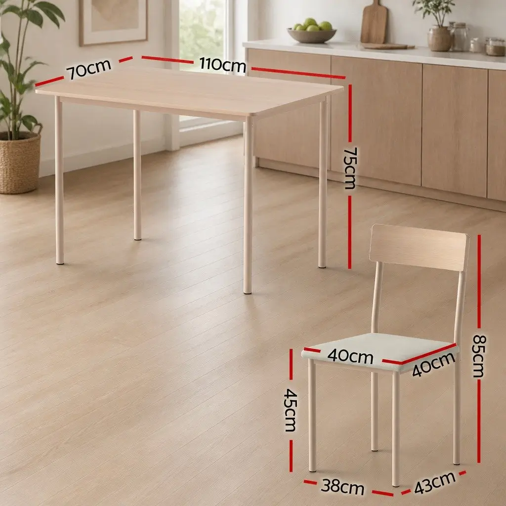 Kitchen Table and Chairs Set Natural Beige Wood 5 Piece Dining Furniture