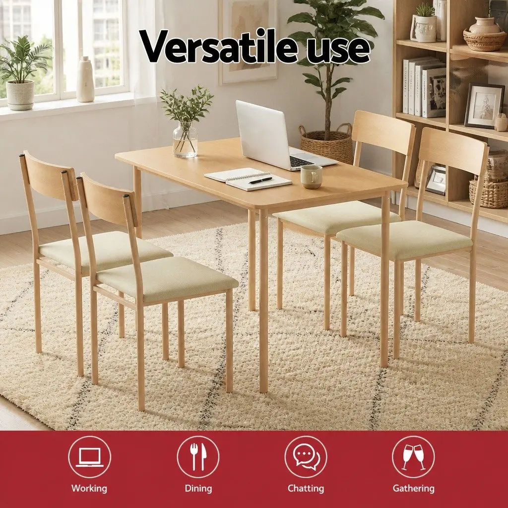 Kitchen Table and Chairs Set Natural Beige Wood 5 Piece Dining Furniture