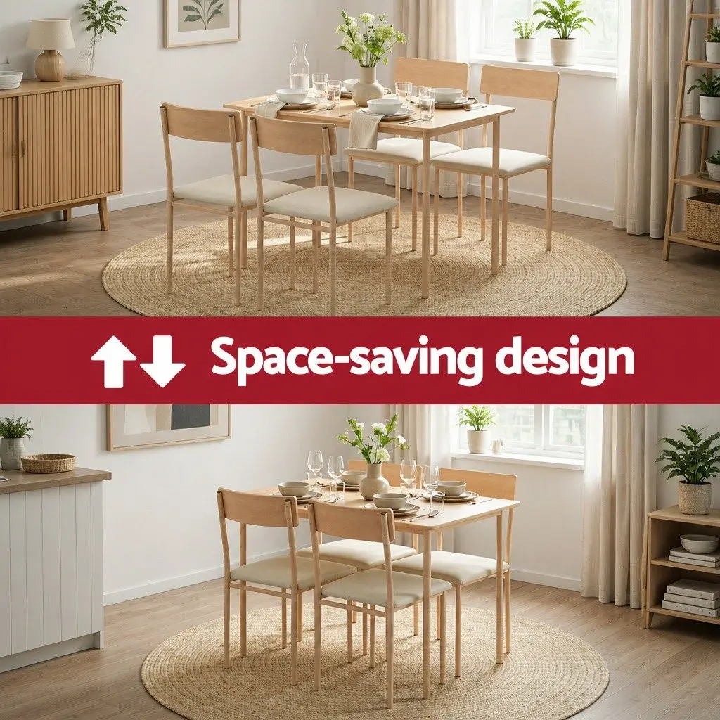 Kitchen Table and Chairs Set Natural Beige Wood 5 Piece Dining Furniture