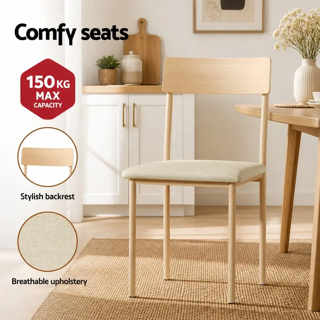Kitchen Table and Chairs Set Natural Beige Wood 5 Piece Dining Furniture