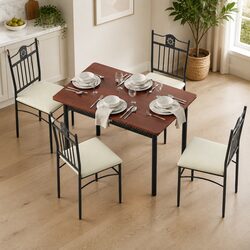 Compact Dining Table and Chairs Set of 5 in Walnut