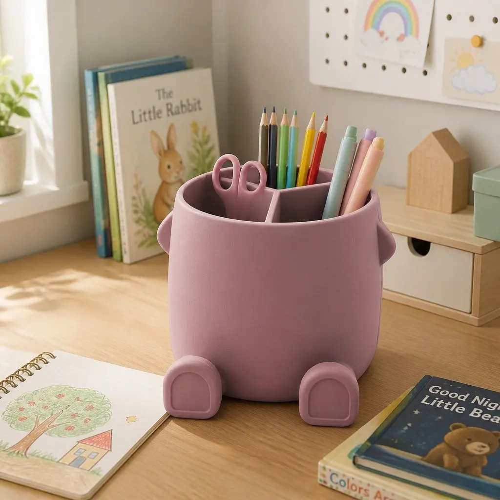Silicone Pencil Can Holder Storage Container Mahogany 11 x 12.9 cm