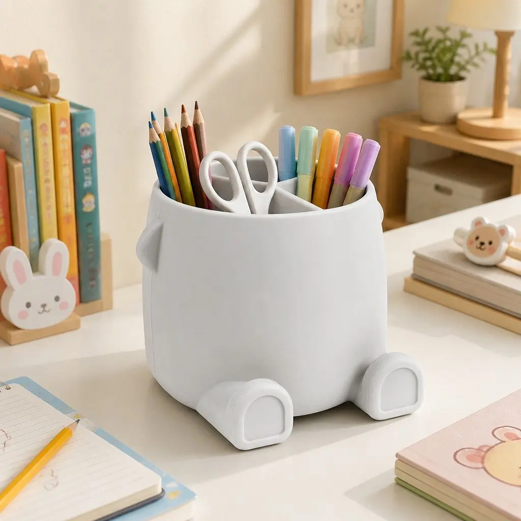 Silicone Pencil Can Holder Storage Container Mahogany 11 x 12.9 cm