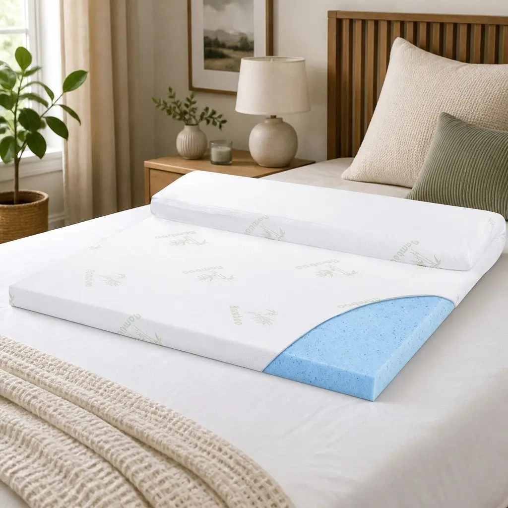 Memory Foam Mattress Topper Cool Gel Infused 5cm Queen Bamboo Fabric