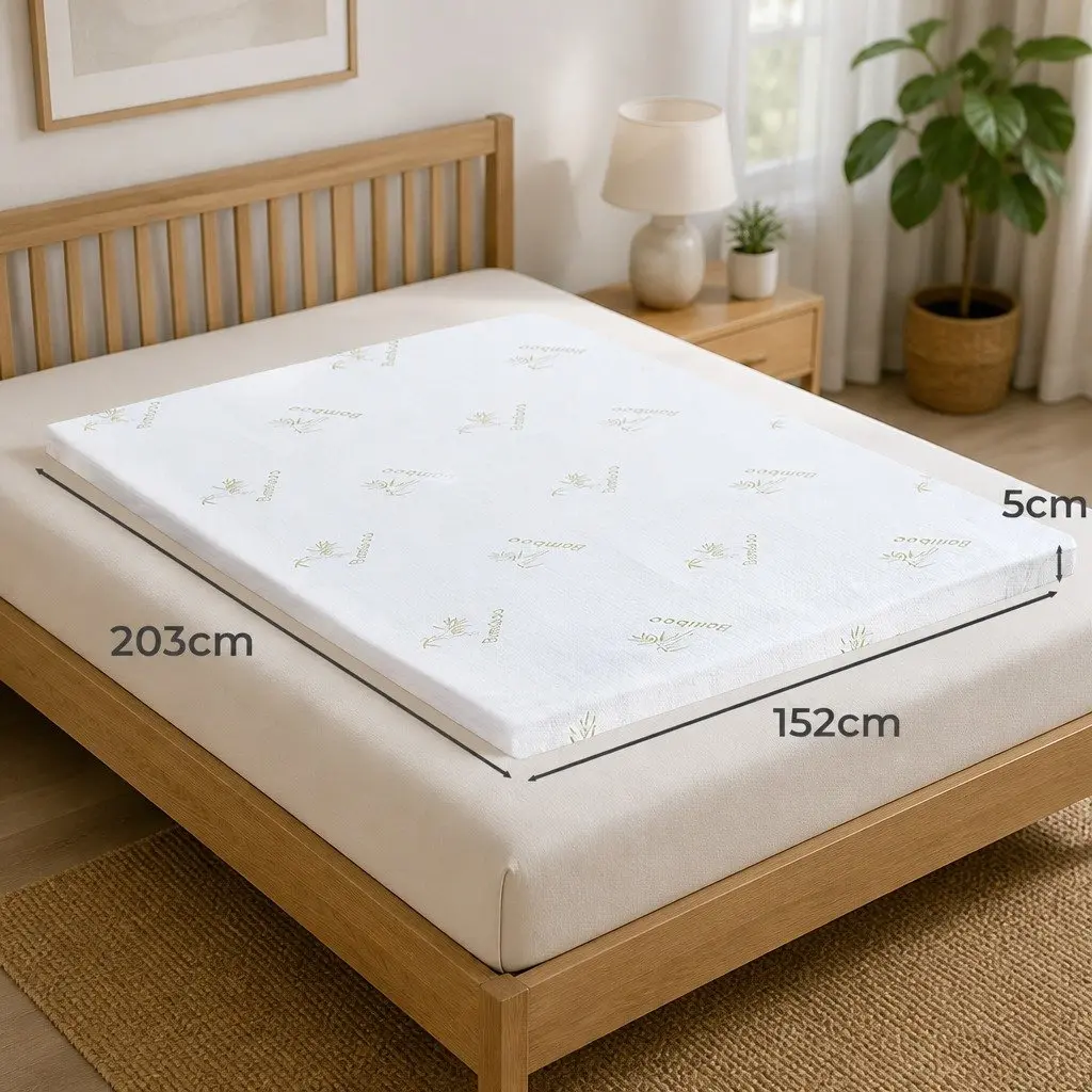 Memory Foam Mattress Topper Cool Gel Infused 5cm Queen Bamboo Fabric