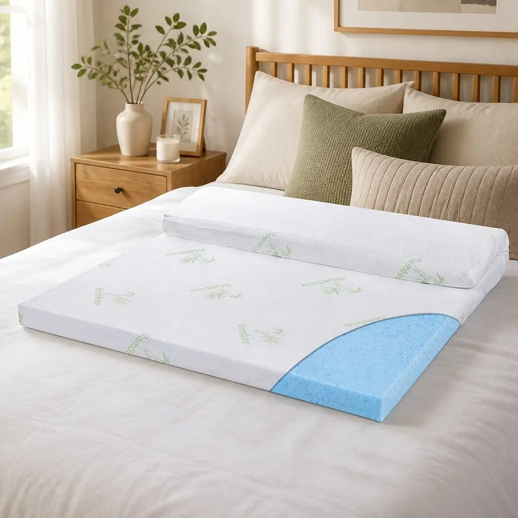 Memory Foam Mattress Topper Cool Gel 5cm Single Bed Bamboo Fabric