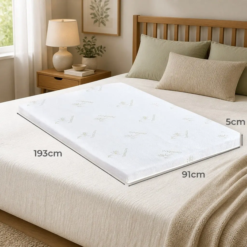 Memory Foam Mattress Topper Cool Gel 5cm Single Bed Bamboo Fabric