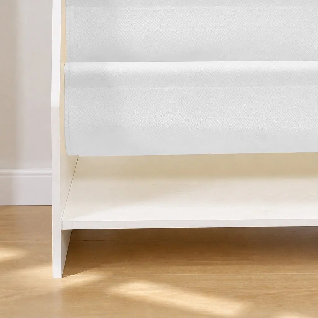 Kids Bookshelf 4-Tier White MDF Non-Woven Fabric Storage Organiser Display Furniture
