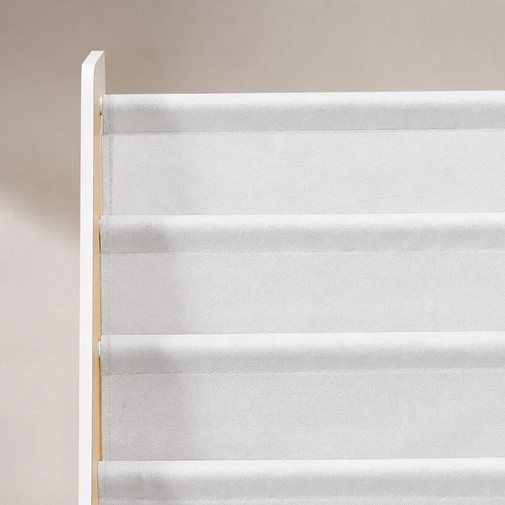 Kids Bookshelf 4-Tier White MDF Non-Woven Fabric Storage Organiser Display Furniture