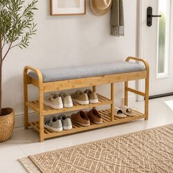 Natural Bamboo Shoe Rack Bench with Hidden Storage 100cm