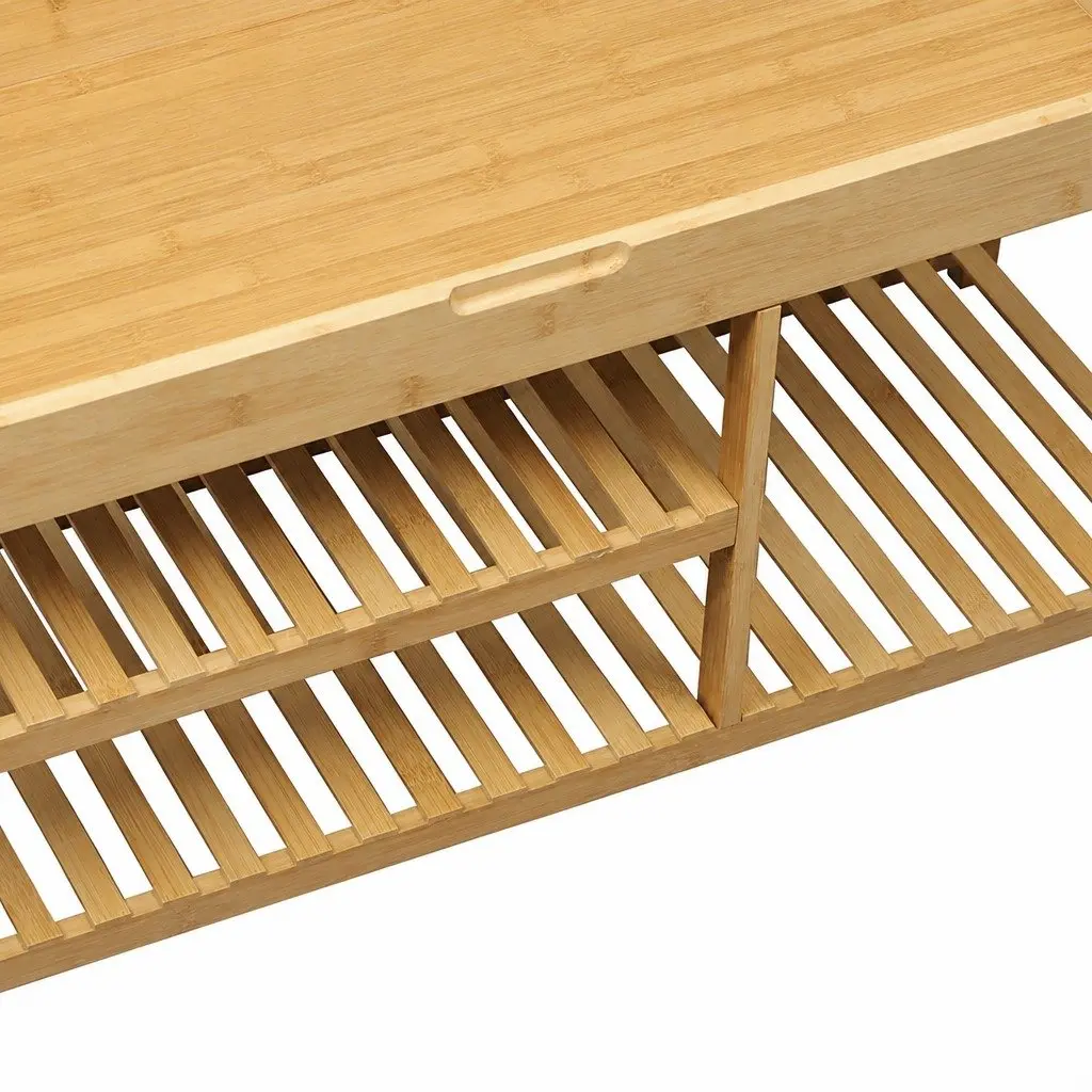 Bamboo Shoe Rack Bench Storage Box 100cm Multifunctional with Hidden Compartment and Padded Seat