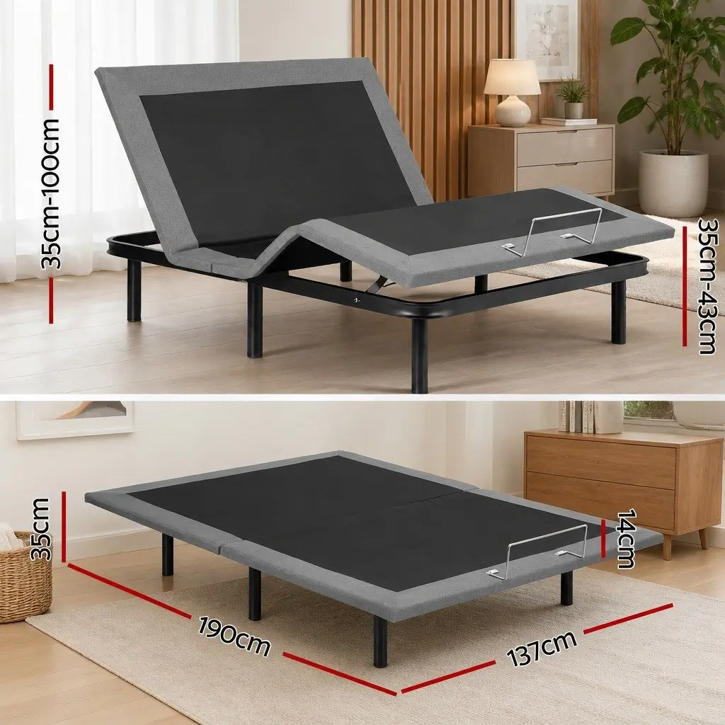 Electric Adjustable Bed Frame Black Double Size Wireless Remote Zero Gravity