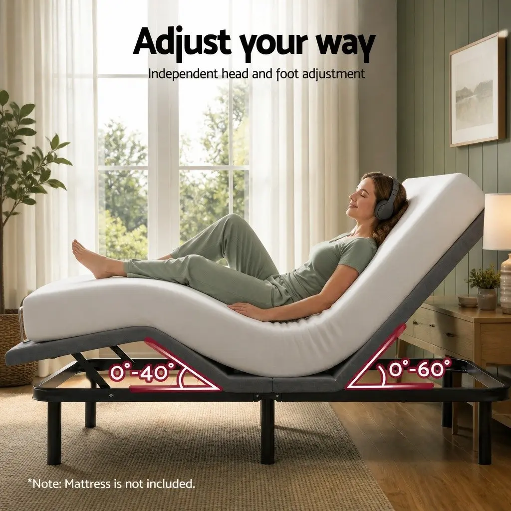 Electric Adjustable Bed Frame Black Double Size Wireless Remote Zero Gravity