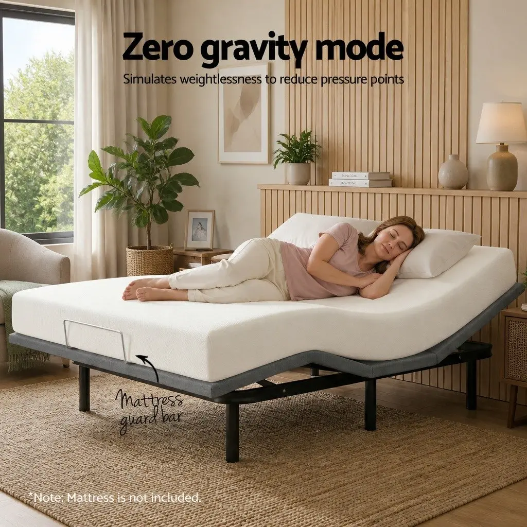 Electric Adjustable Bed Frame Black Double Size Wireless Remote Zero Gravity