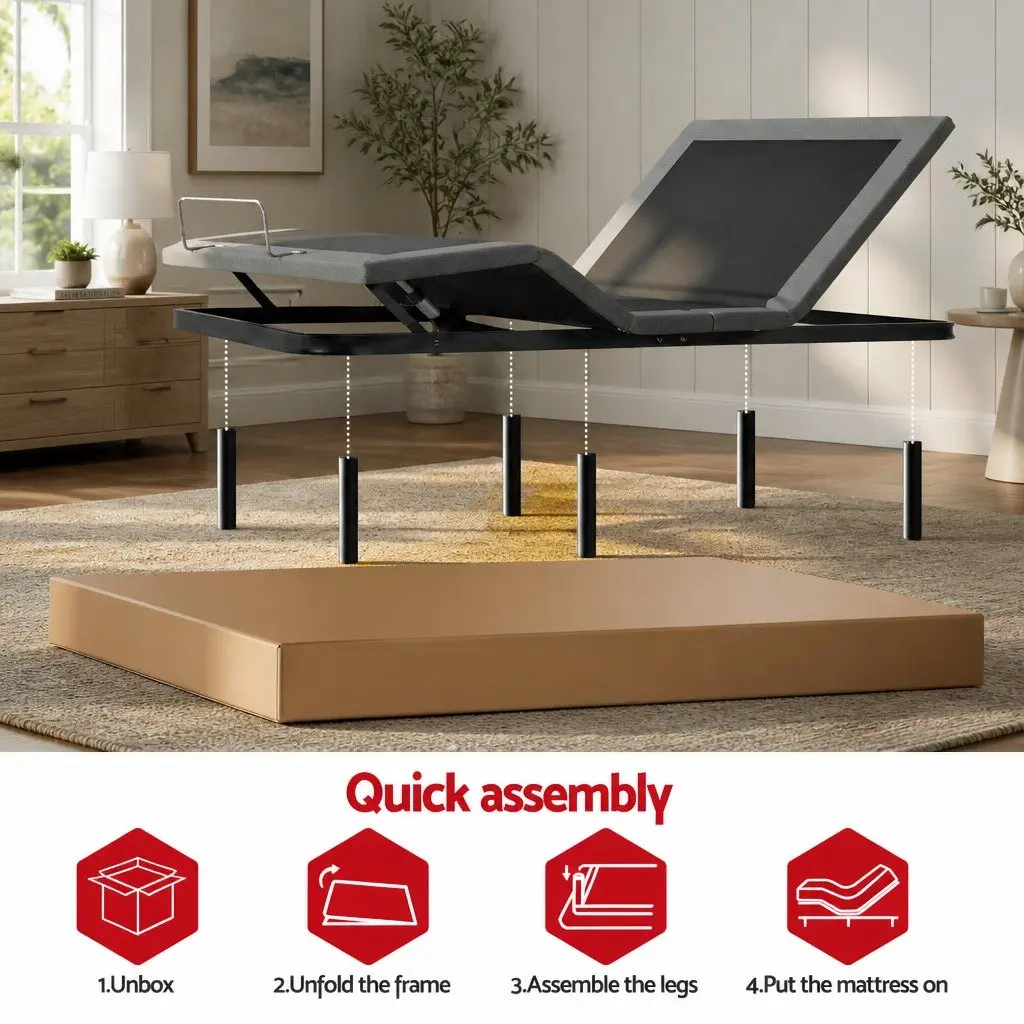 Electric Adjustable Bed Frame Black Double Size Wireless Remote Zero Gravity