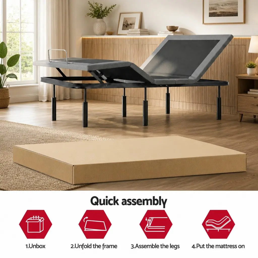 Electric Adjustable Bed Frame King Size Black Wireless Remote Zero Gravity