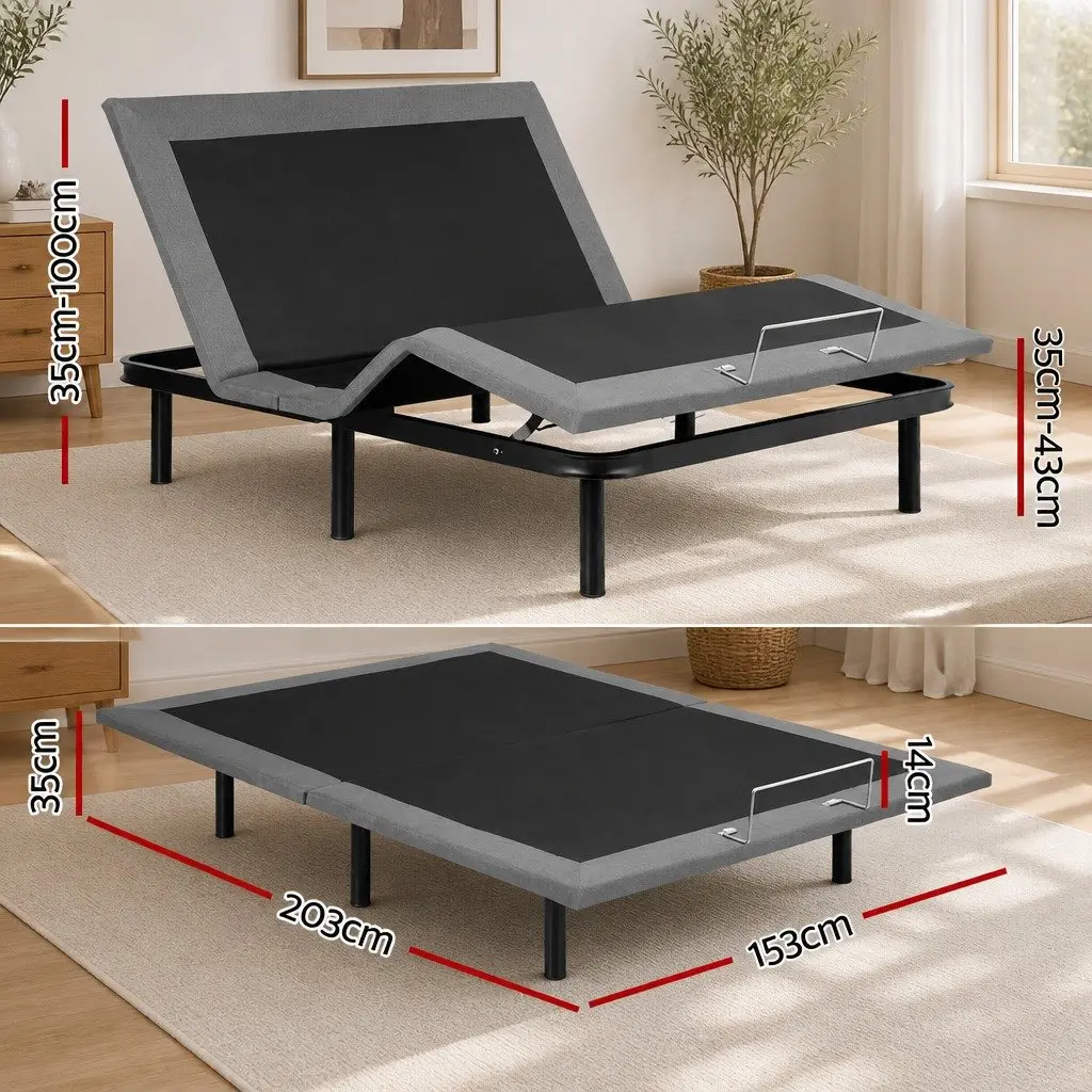 Queen Size Electric Adjustable Bed Frame Zero Gravity Wireless Remote Control Black