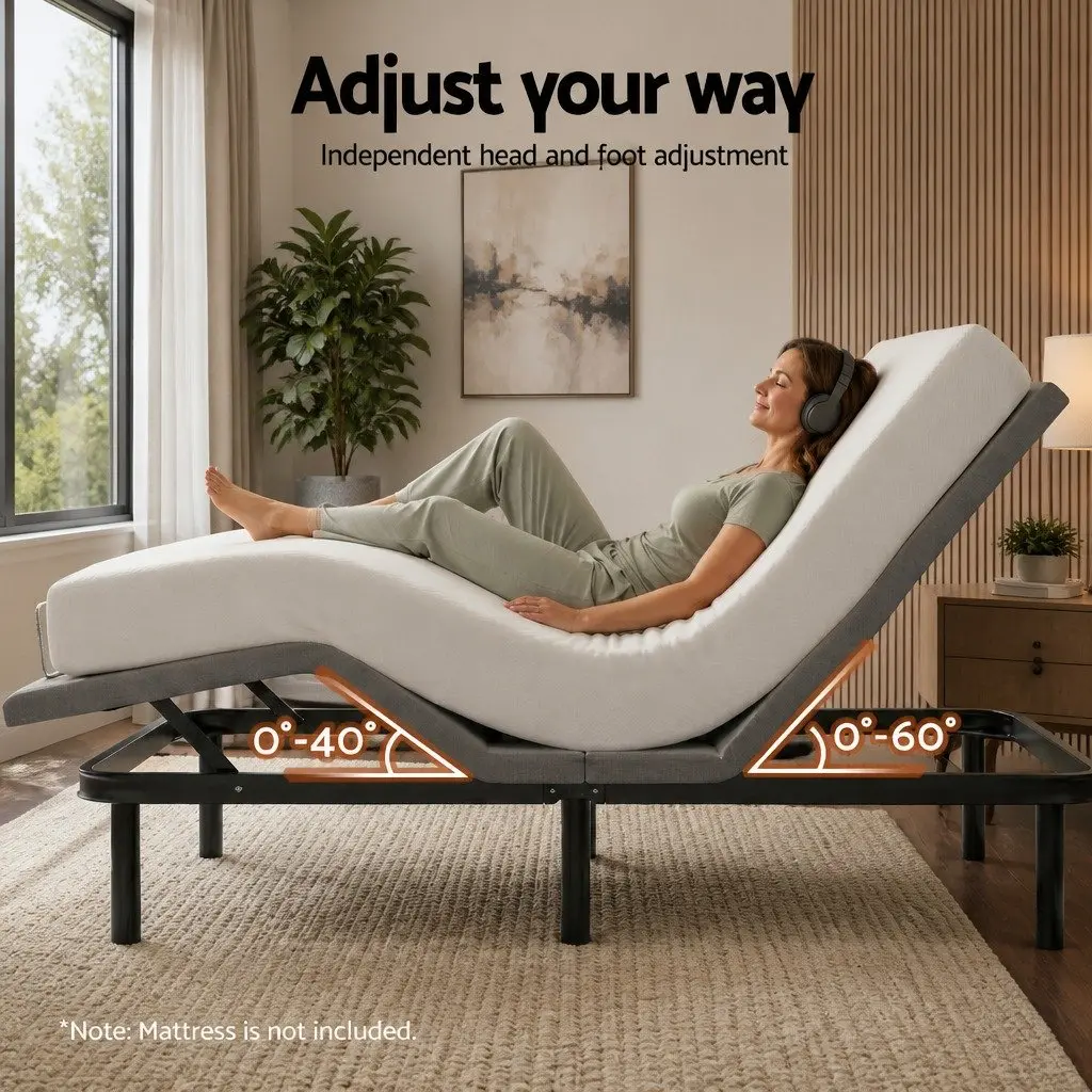 Queen Size Electric Adjustable Bed Frame Zero Gravity Wireless Remote Control Black