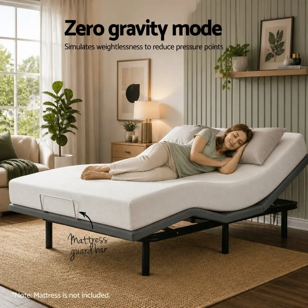 Queen Size Electric Adjustable Bed Frame Zero Gravity Wireless Remote Control Black
