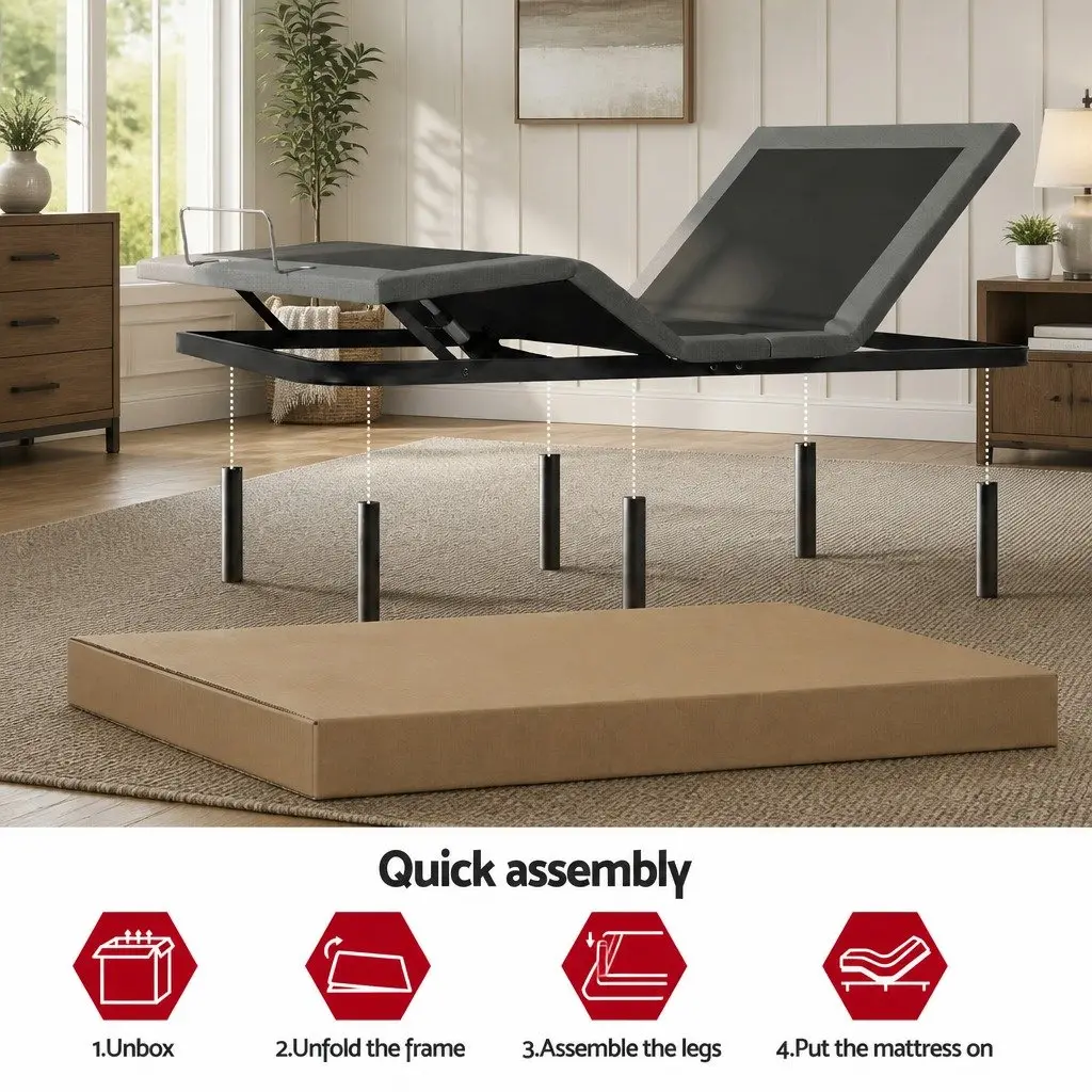 Queen Size Electric Adjustable Bed Frame Zero Gravity Wireless Remote Control Black