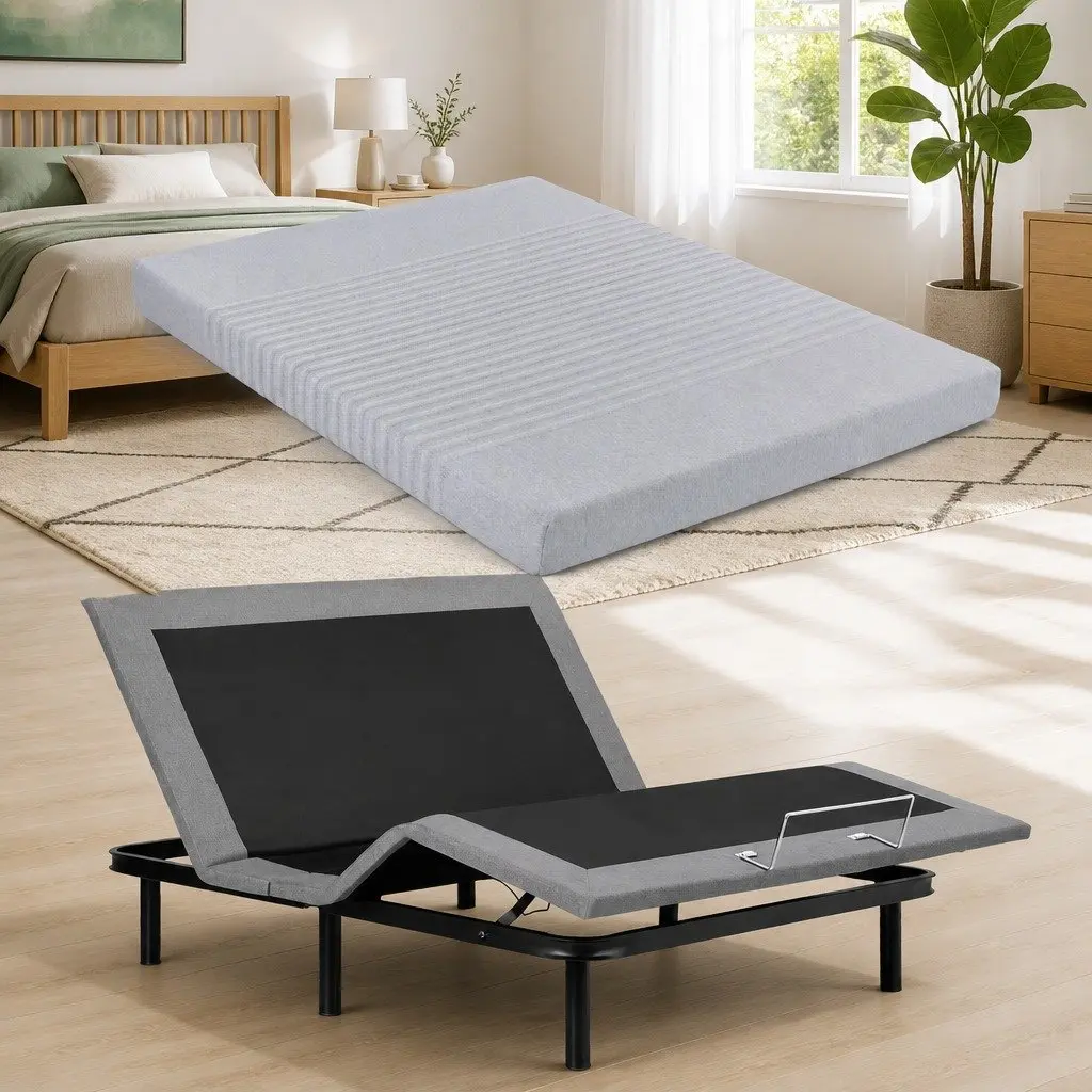 Double Electric Adjustable Bed Frame with Memory Foam Mattress 15cm Thick Bamboo Fabric Cover