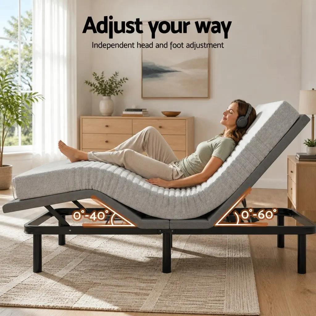 Double Electric Adjustable Bed Frame with Memory Foam Mattress 15cm Thick Bamboo Fabric Cover