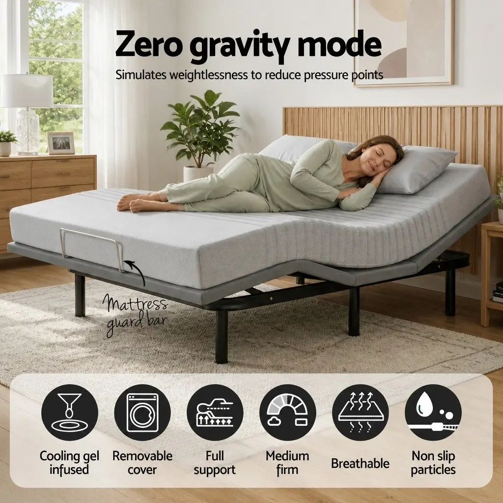 Double Electric Adjustable Bed Frame with Memory Foam Mattress 15cm Thick Bamboo Fabric Cover