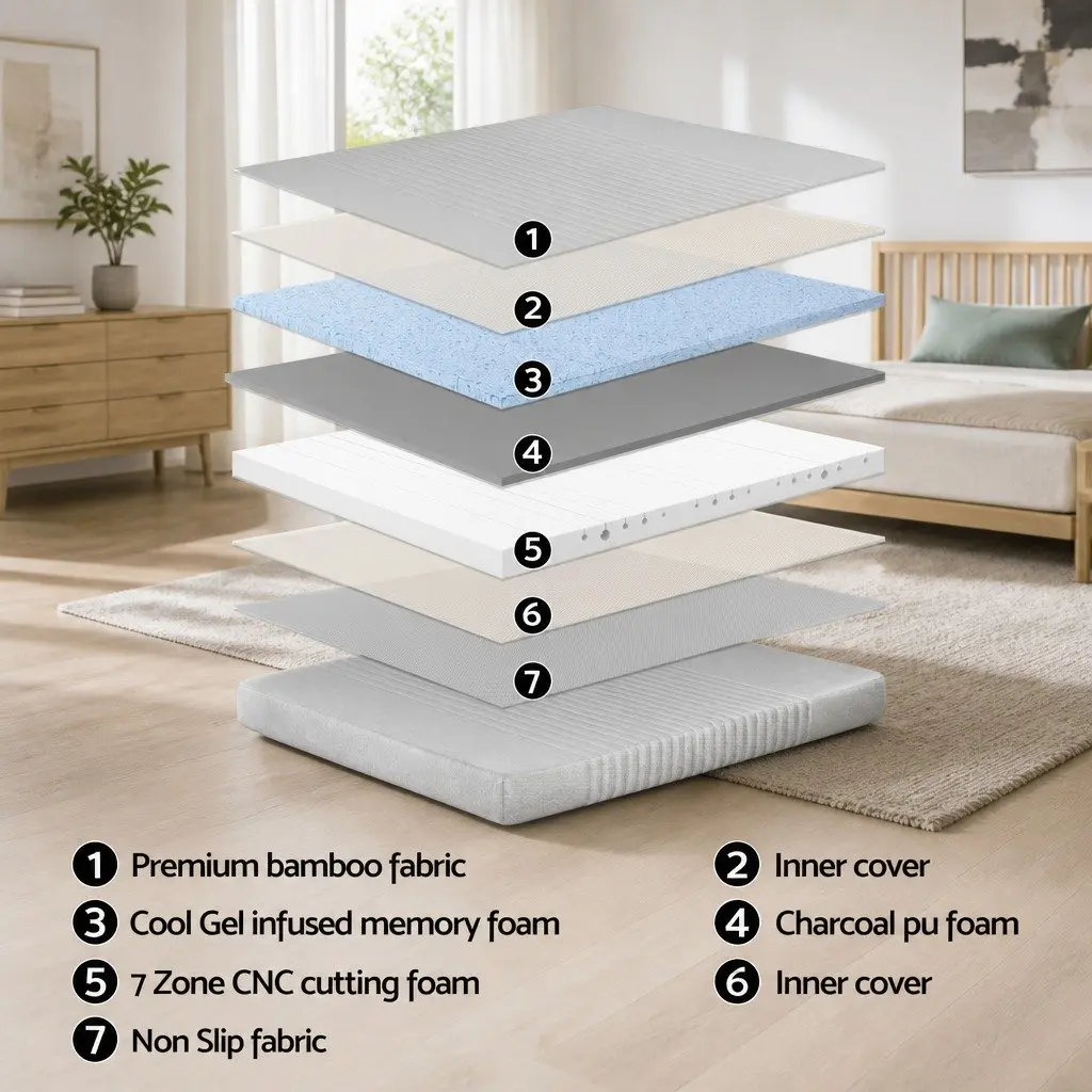 Double Electric Adjustable Bed Frame with Memory Foam Mattress 15cm Thick Bamboo Fabric Cover