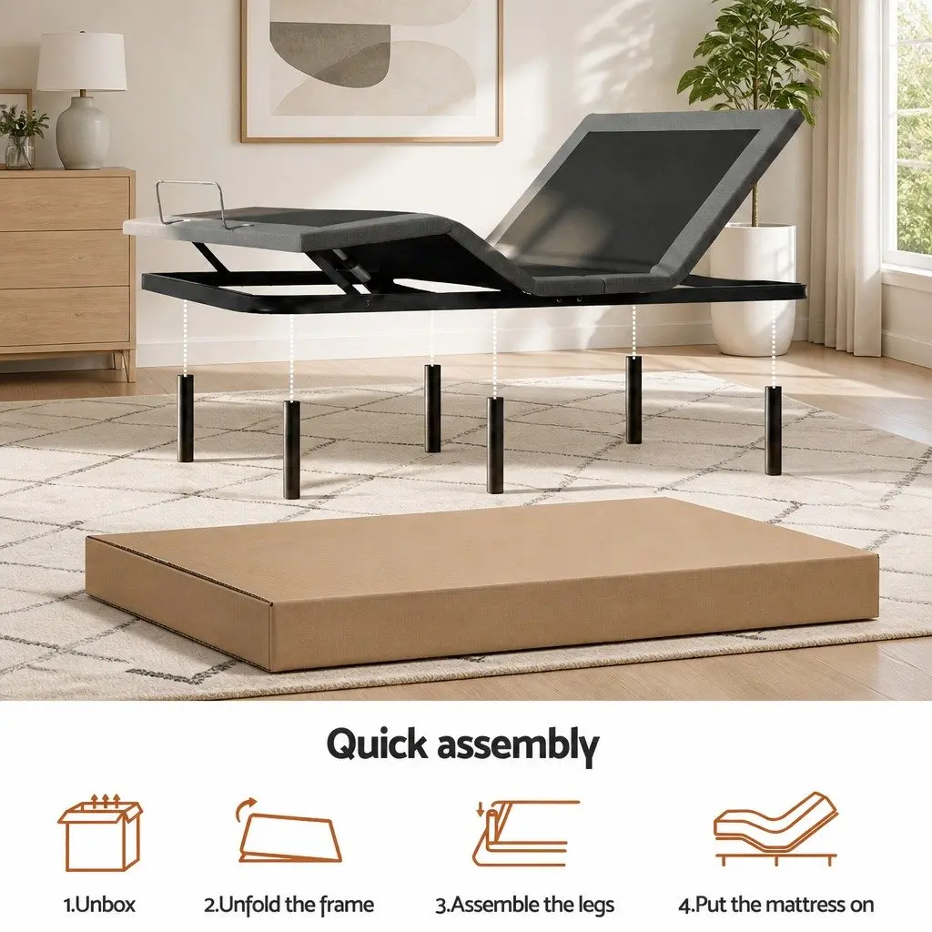 Double Electric Adjustable Bed Frame with Memory Foam Mattress 15cm Thick Bamboo Fabric Cover