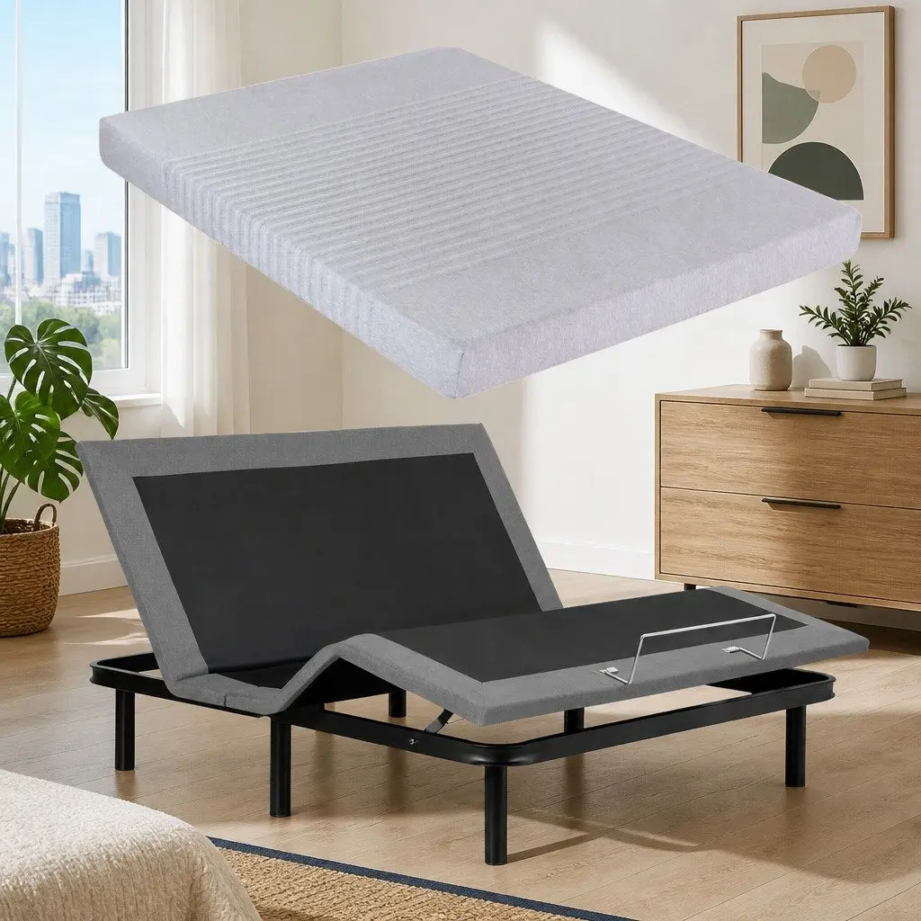King Adjustable Electric Bed Frame with Memory Foam Mattress 15cm Thick Bamboo Fabric Cover Multi-layer Foam Construction